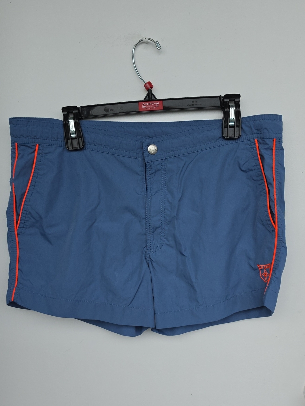 🔥 RARE FIND!Le Cap Paris Vintage Blue Swim Shorts Neon Orange Trim Size 44